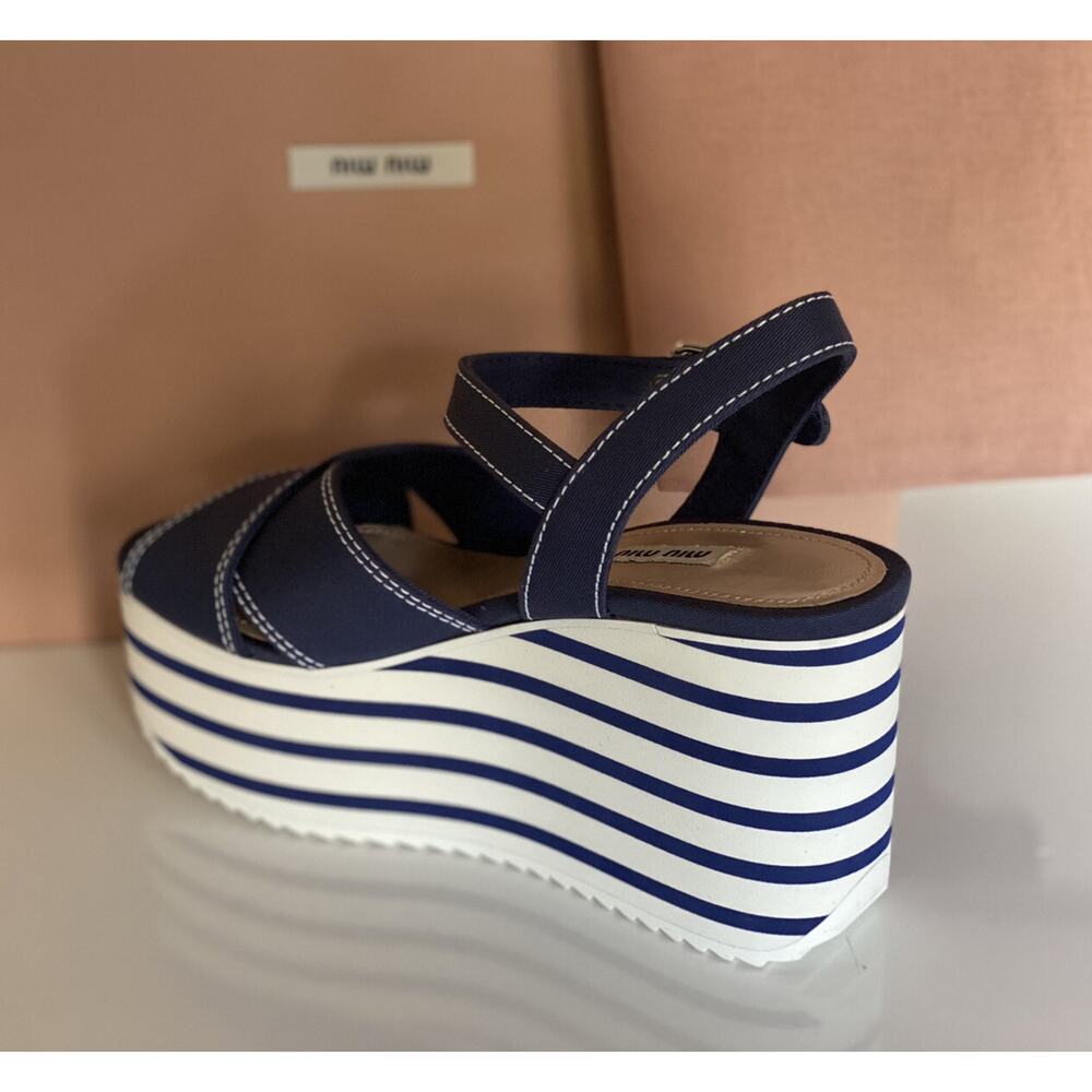 NIB $750 MIU MIU Women's Platform Wedge Blue Sand… - image 9